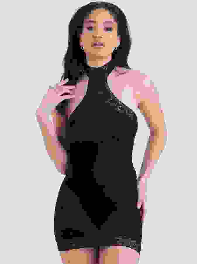 Lovehoney Black Halterneck Mini Dress, Black, hi-res